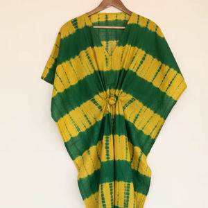 ชุดเดรสยาวแบบโบฮีเมียน คอวี ผ้าฝ้ายย้อมสีแบบดั้งเดิม ทำมือ เป็นมิตรกับสิ่งแวดล้อม ซักได้ ระบายอากาศดี ทรงหลวม เอวไม่รัดรูป สำหรับผู้หญิง - Product Image 1