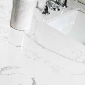 Top per Mobile Bagno in Pietra Ingegnerizzata Montary 43x22, Colore Marmo Bianco Carrara, Lavabo in Ceramica Rettangolare da Incasso - Product Image 6