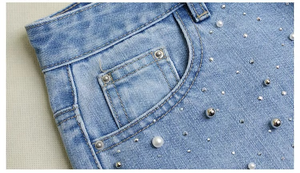 Denim shorts for women Beaded <b>Studded</b> Mid Waist Sexy Summer Casual Jeans Shorts - Product Image 2