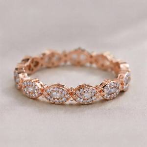 Bague de cocktail AMBER JEWELS plaquée or rose, diamant de laboratoire taille marquise, sertissage pavé, bijoux de mariage unisexe, style romantique, IGI - Product Image 1