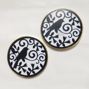 Artistic Resin <b>Drink</b> <b>Coasters</b> with Bird and Floral Motif Gold Border Round <b>Coaster</b> Set for Elegant Home Decor Gift or Home Decor - Product Image 1