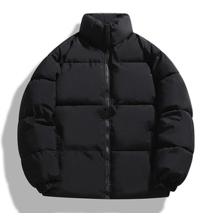 Men Beige Puffer Jacket <b>Winter</b> Stand Collar Thick Windproof Quilted <b>Coat</b> with Zipper - Product Image 3