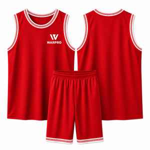 WARPRO Conjunto Deportivo Unisex Rojo sin Mangas, Camiseta y Pantalones Cortos, Poliéster que Absorbe la Humedad, Ropa de Baloncesto para Todas las Temporadas - Product Image 1
