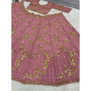 Hermoso Lehenga Choli con Bordado de Hilo, Elegante Vestido de Fiesta para Eventos - Product Image 6