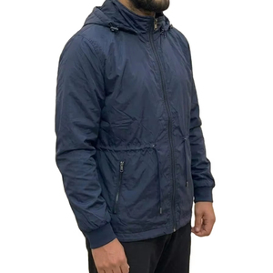 Blouson d'hiver décontracté pour homme en toile bleu marine à capuche, brodé, imperméable, coupe-vent, séchage rapide, avec cordon de serrage interne sur le devant - Product Image 1