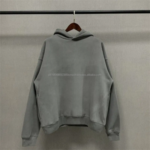 Boxy Fit No String <b>Dark</b> <b>Grey</b> Custom Logo Oversized 100% Cotton 500gsm French Terry Acid Wash <b>Hoodie</b> - Product Image 2