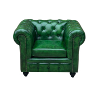 Sofá Chesterfield Moderno de una Plaza, Color Verde Polo, con Cojín de Madera y Espuma, Sillón de Alta Calidad para Hotel, Villa o Sala de Estar