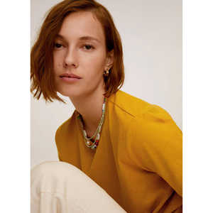 Camiseta de Mujer Ecológica de Algodón Jersey Amarillo Mostaza, Cuello Redondo, Manga Corta, Lisa, Informal, para Verano - Product Image 4