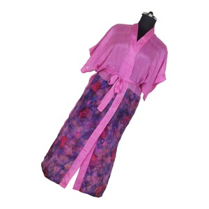 Robe de nuit vintage africaine pour femmes KL008, longue tunique ethnique kimono, longueur entière, en mélange de soie et de polyester - Product Image 1