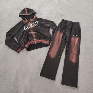 Custom Gradient Color Hooded Tracksuit Set Full Length Zipper Fly Side Pockets 100% Polyester Streetwear Casual Wear - Product Image 1