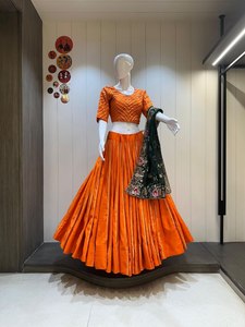 Women's Traditional Pakistani Silk Lehenga Choli Set Thread Embroidery Floor-Length Pleated Skirt Dupatta Wedding Party Wear - Product Image 5