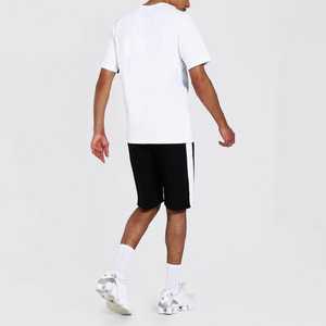 Ensemble de t-shirts en coton pour hommes, couleur contrastée, shorts noirs, respirant, décontracté, vêtements d'été, blanc avec rayures noires - Product Image 2