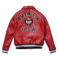 Blouson bomber rouge pour homme Avirex, veste streetwear américaine, patchs brodés, bordure côtelée