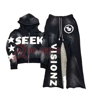 OEM 2025 Custom Puff Print <b>Zip</b>-<b>Up</b> <b>Hoodie</b> and DTG Sweatpants Plus Size Men's Chenille <b>Hoodie</b> and Baggy Pants Set - Product Image 6