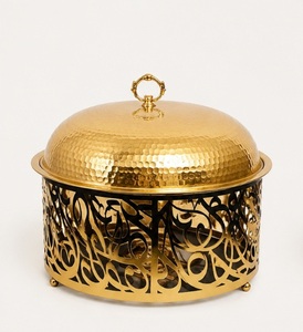 Cacerola de Acero Inoxidable Martillado con Diseño Árabe de Lujo, con Tapa Dorada, Calentador de Alimentos y Olla Aislada para Catering de Bodas - Product Image 5