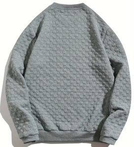2026 Elegant Men's Oversized Crew Neck Pullover Sweatshirt Solid Color Casual Knitted Cotton Winter Embroidered - Product Image 2