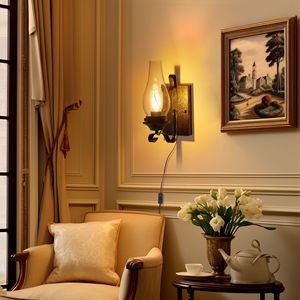 Set di 2 Applique da Parete Rustiche Stile Fattoria, Lampade Vintage Industriali con Paralume in Vetro Trasparente, Solo per Collegamento alla Presa - Product Image 2