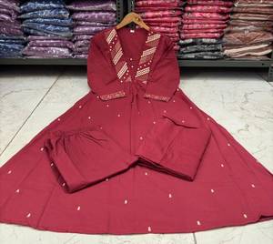 Women's Luxury Ethnic Chiffon Cotton Anarkali Gown Set with Embroidered Kurti and Dupatta for <b>Wedding</b> & Party Occasions - Product Image 6