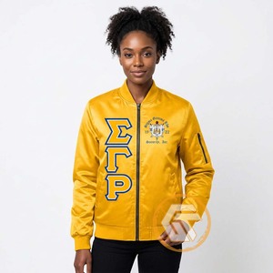 Veste universitaire personnalisée Sigma Gamma Rho en satin brodé matelassé à col montant, de haute qualité, respirante, pour femmes - Product Image 2