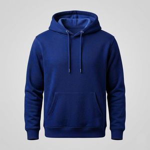 Sweat-shirt à capuche uni bleu foncé double doublure, en coton premium, coupe ample, molleton technique, vente en gros, faible MOQ, fabricant de modèles vierges - Product Image 3