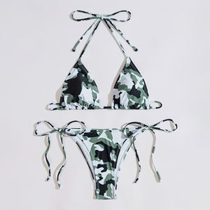 Bikini invisible sin costuras de seda helada de cintura alta para mujer, braguita sin costuras, traje de baño al por mayor con lentejuelas y plumas, logotipo personalizado - Product Image 1
