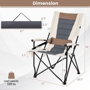 Sedia da Spiaggia e Campeggio Pieghevole Portatile con Portabicchiere, Braccioli e Cuscino Lombare - Product Image 5