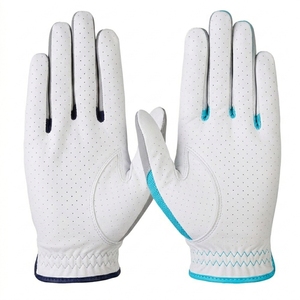 Gants de golf en cuir véritable blanc avec accent turquoise, respirants, unisexes, fermeture à enfiler - Product Image 3
