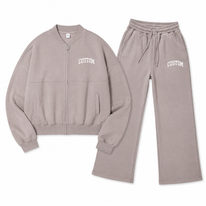 Ladies <b>Grey</b> <b>Tracksuit</b> Set with Bomber Zip Jacket Wide Leg Joggers for Gym Fitness Casual Wear Custom Sportswear Wholesale - Product Image 3