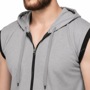 Custom Men Eco Friendly Sleeveless Zip Up Gym <b>Hoodie</b> Lightweight Fitness Training Activewear Vest OEM ODM <b>Workout</b> Zipper <b>Hoodie</b> - Product Image 6