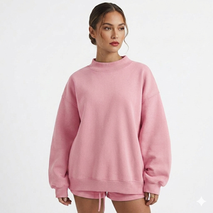 OEM Service Women's Oversized Mock Neck Sweatshirt Cotton Fleece Customized Embroidery Casual Wear Bulk Supplier - Product Image 1