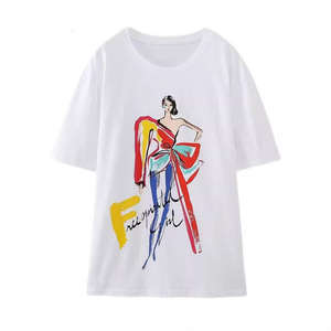 T-shirts d'été personnalisés pour femmes, taille sur mesure, à manches courtes, décontractés, de haute qualité, séchage rapide, 100 % coton respirant, couleur unie, vente en gros - Product Image 1