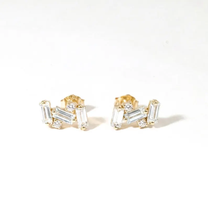 Pendientes de Diamantes Cultivados en Laboratorio Modernos, Diseño Geométrico, Oro Minimalista, Joyería Fina, Regalo para Novia - Product Image 1