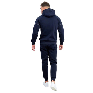 Chándal Azul Marino con Capucha para Hombre, Manga Larga, Color Sólido, Cierre con Cordón, Ropa Casual, Bolsillos Laterales, Transpirable, 100% Algodón - Product Image 5