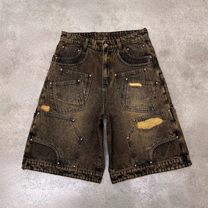 Shorts en jean noir délavé |   Shorts en jean cargo multi-poches |   Shorts en jean déchirés et amples |   Fabricant de Marques Privées OEM - Product Image 1