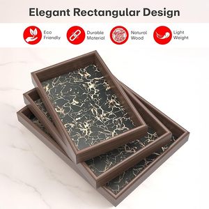 Modern Art Decorative for Wood Serving Tray with Marble Pattern <b>Engraved</b> Design for Kitchen Dining Restaurant - Product Image 4
