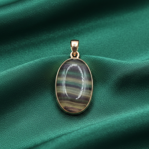 Colgante de fluorita arcoíris ovalado multicolor, plata de ley 925, chapado en oro rosa y oro amarillo, hecho a mano, estilo bohemio, regalo unisex. - Product Image 5