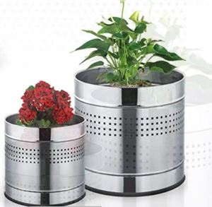 Maceta Gigante de Metal Plateado Brillante de Acero Inoxidable, Venta al por Mayor, Maceta Grande Metálica para Plantas y Flores, para Decoración de Interiores - Product Image 1