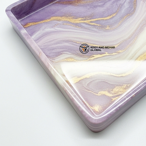 Luxury <b>Square</b> Lavender Resin Storage Tray | Gold Vein Purple <b>Marble</b> Effect Decorative Platter for <b>Coffee</b> <b>Table</b> & Home Decor - Product Image 2