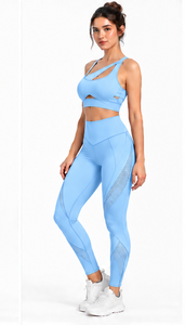 <b>Women</b> Yoga Set <b>Short</b> Sleeve Crop Top High Waist <b>Leggings</b> Two Piece Buttery Soft Four Way Stretch Gym Fitness Pilates Workout - Product Image 4