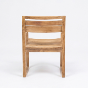 Fauteuil de salle à manger d'extérieur moderne en teck massif avec dossier au design épuré et lattes en bois, finition naturelle - Product Image 4