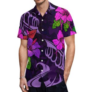 Factory Wholesale Green Polynesian Tribal Aloha Print <b>Men's</b> Short Sleeve Button Down <b>Hawaiian</b> <b>Shirt</b> with Chest Pocket Customized - Product Image 4