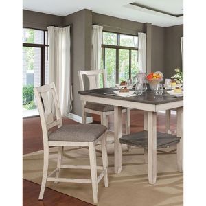 Set da Pranzo Rustico Bianco Antico 5 Pezzi, Sedie Alte Uniche e Tavolo Alto con Ripiano, Mobili Bianco Antico - Product Image 3