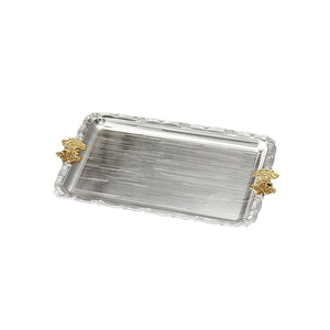 Bandeja Rectangular Decorativa de Acero Inoxidable con Asas Florales Doradas y Borde Repujado para Bodas, Mesas de Comedor y Hoteles - Product Image 2