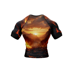 <b>Men's</b> Short Sleeve Rash Guard Fire Leopard Print Quick Dry Polyester <b>Compression</b> <b>Shirt</b> - Product Image 4