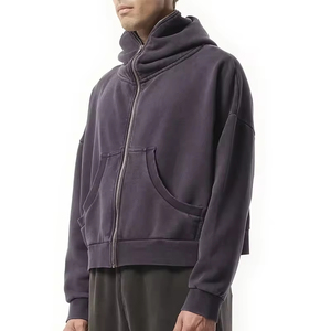 Wholesale Mens Acid Wash <b>Hoodie</b> Vintage <b>Zip</b> <b>Up</b> Plain <b>Cropped</b> <b>Hoodie</b> With Custom Embroidery Logos Hoodies - Product Image 2