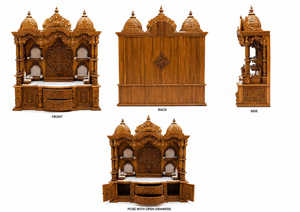 Traditional Large Home Temple in Teak Wood Premium Solid Teak Wood <b>Mandir</b> with Storage Cabinet BAPS Design Swaminarayan <b>Mandir</b> - Product Image 5