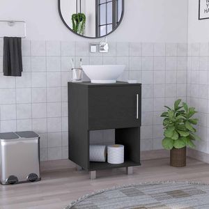 Meuble-lavabo simple Gouda de 18 po avec armoire noire et porte simple doté d'une étagère ouverte - Product Image 1