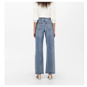 Pantalones Vaqueros de Mezclilla para Mujer al por Mayor, Cintura Alta, Corte Recto, 100% Algodón Ecológico, Largos, Color Personalizado, Servicio OEM - Product Image 3