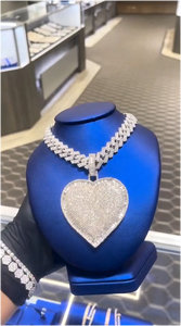 Pendentif en argent 925 serti de pierres, bijoux hip-hop, pendentif cœur en moissanite VVS, certifié GRA, pendentif en moissanite personnalisé pour homme - Product Image 5