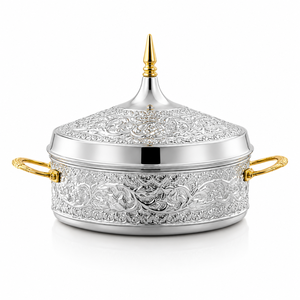 Casserole isotherme de luxe en acier inoxydable gaufré avec poignées dorées, plat de service alimentaire sécurisé, ustensile de cuisine haut de gamme - Product Image 1